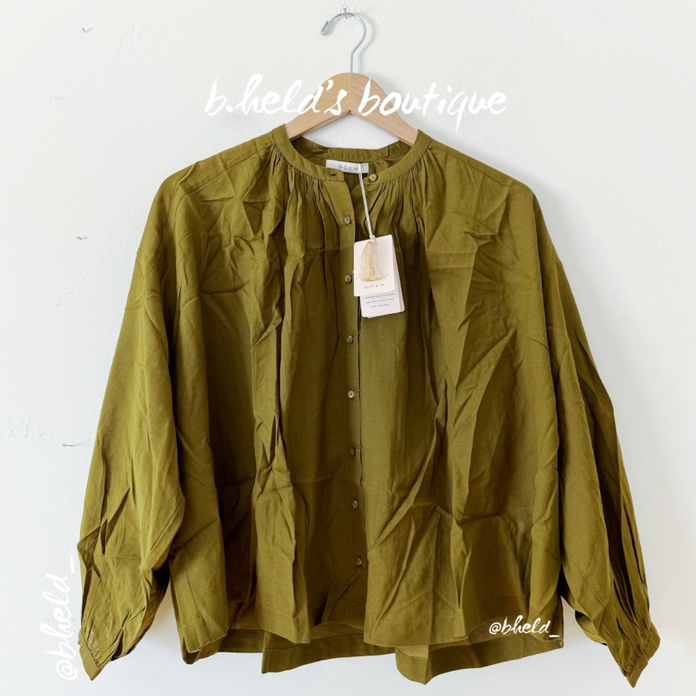 Doen Olive Green Cotton Button-Front Blouse